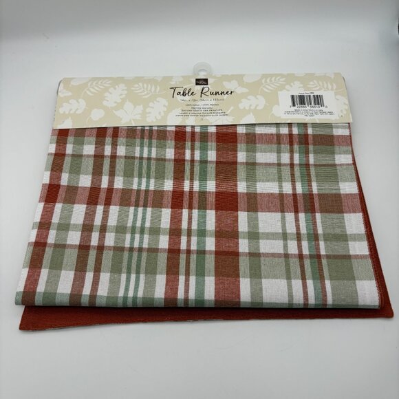 Homewear Fall Autumn Hayat Plaid Cotton Table Runner, Rust Green, 14" x 72" NEW - Picture 3 of 3
